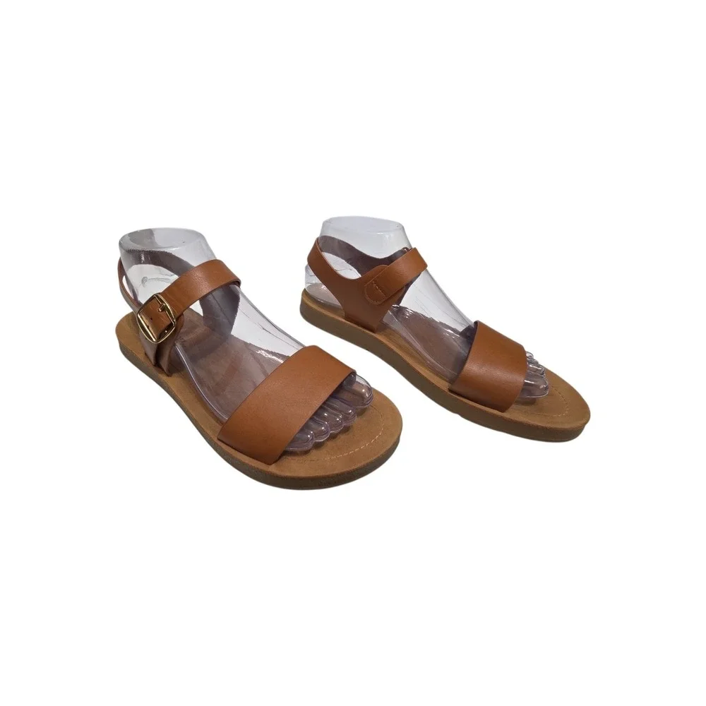 Solanz Plenty Womens‎ Tan Brown Ankle Strap Flat Sandals Size 7.5M